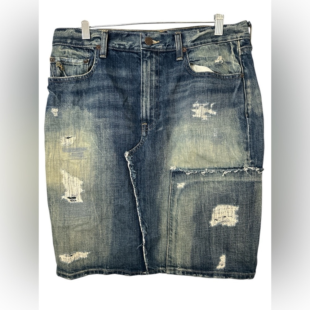 Polo Ralph Lauren Distressed Repaired Denim Lawrence Pencil Skirt